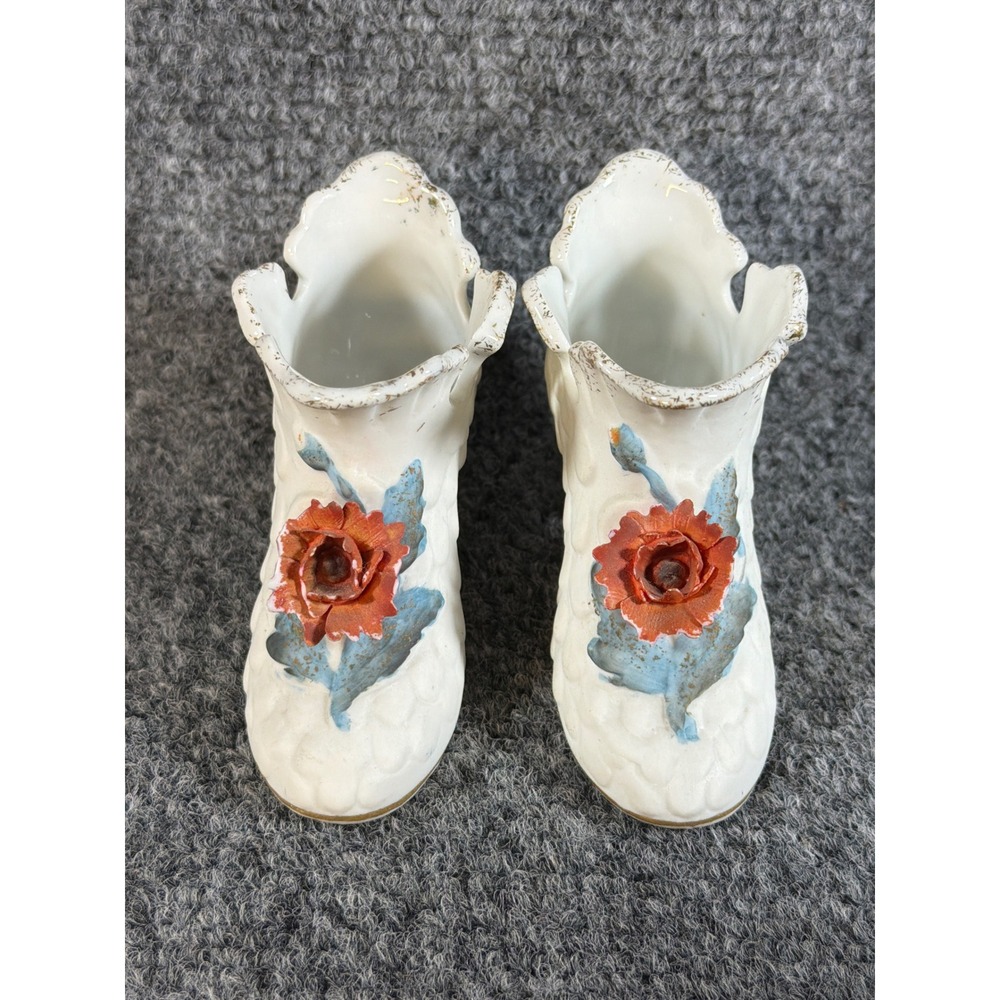 Vintage Norcrest Japan Porcelain Shoe Figurines Gold Gilt Flower J623 Pair